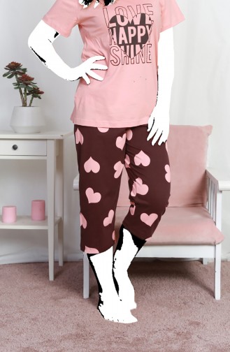 Damen Grösse Grosse Kurzarm Capri Pyjama Set  812049-A Pink 812049-A