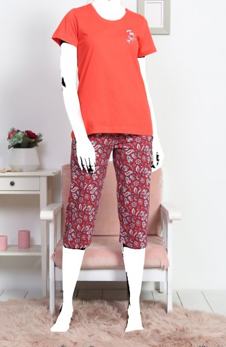 Damen Grösse Grosse Kurzarm Capri Pyjama Set  812070-B Granatapfelfarbig  812070-B
