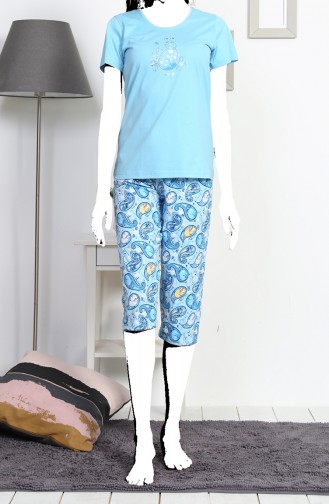 Ensemble Pyjama Capri Manches Courte Pour Femme 812078-A Bleu 812078-A