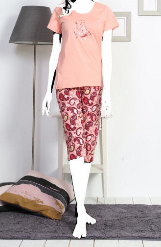 Damen Kurzarm Capri Pyjama Set 812078-B Baby Pink 812078-B