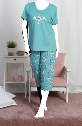 Bayan Büyük Beden Kısa Kol Kapri Pijama Takımı 812083-B Mint