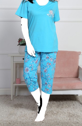 Bayan Büyük Beden Kısa Kol Kapri Pijama Takımı 812101-A Turkuaz