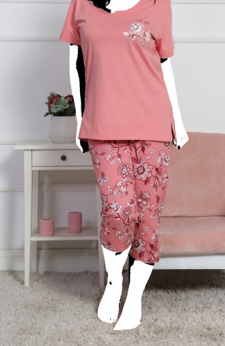 Ensemble Pyjama Capri Manches Courte Pour Femme Grande Taille 812101-B Rose Pâle 812101-B