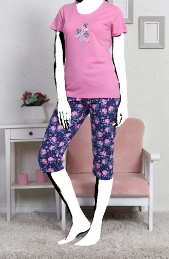 Ladies Short Sleeve Capri Pajama Set 812194-a Pink 812194-A
