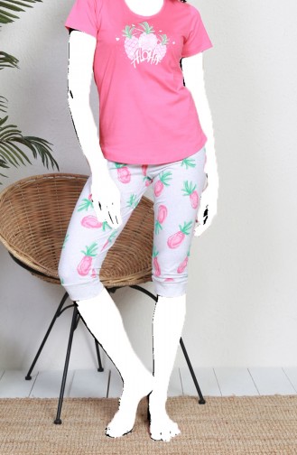 Ladies Short Sleeve Capri Pajama Set 909035-a Pink 909035-A