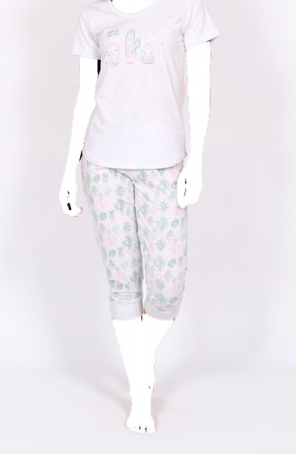 Damen  Kurzarm Pyjama Set   909074-A Grau Melange 909074-A