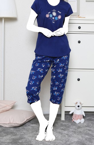 Bayan Kısa Kol Kapri Pijama Takımı 910056-A Lacivert