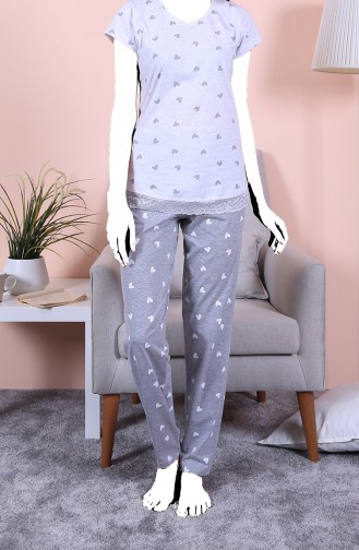 Damen Kurzarm Capri Pyjama Set 11032-A Grau Melange 911032-A