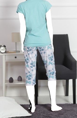 Ladies Short Sleeve Capri Pyjama Set 911078-a Cyan 911078-A