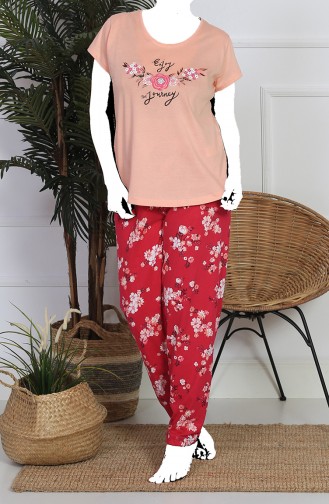 Bayan Büyük Beden Kısa Kol Pijama Takımı 911249-A Somon