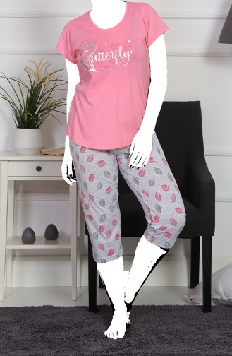 Damen Grösse Grosse Kurzarm Capri Pyjama Set  911269-A Pink 911269-A