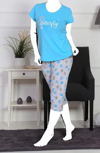 Ladies Plus Size Short Sleeve Capri Sleepwear Set 911269-b Turquoise 911269-B