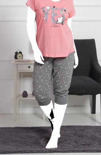 Damen Grösse Grosse Kurzarm Capri Pyjama Set  912104-A Pink 912104-A