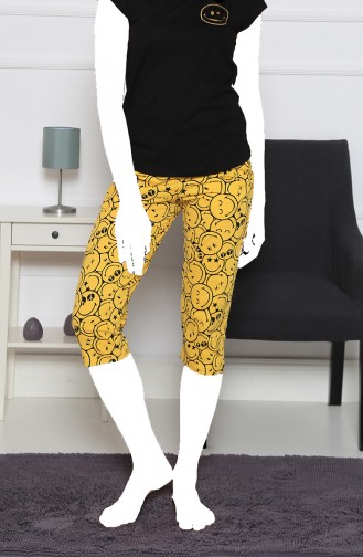 Damen Kurzarm Capri Pyjama Set 912113-A Schwarz 912113-A