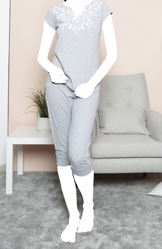 Ladies Short Sleeve Capri Pyjama Set 912118-a Gray Melange 912118-A