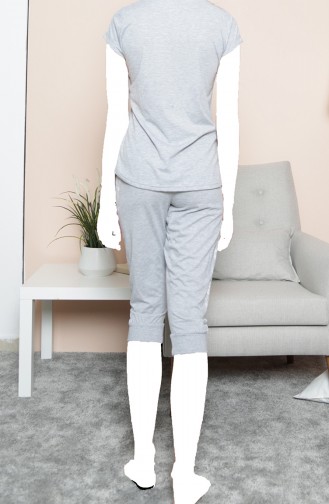 Damen Kurzarm Capri Pyjama Set  912118-A Grau Melange 912118-A