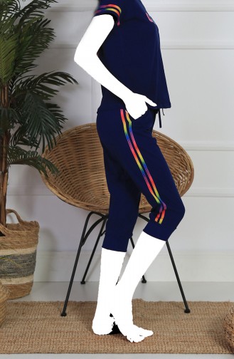 Ladies Short Sleeve Capri Pajama Set 912127-a Navy Blue 912127-A