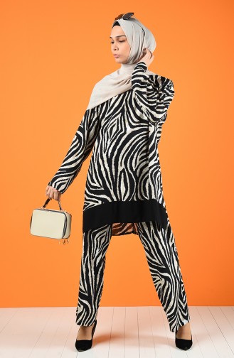 Zebra Pattern Tunic Trousers Double Suit 8197-01 Black 8197-01