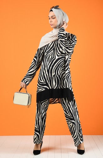 Zebra Desen Tunik Pantolon İkili Takım 8197-01 Siyah