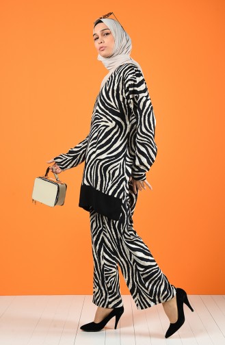 Zebra Desen Tunik Pantolon İkili Takım 8197-01 Siyah
