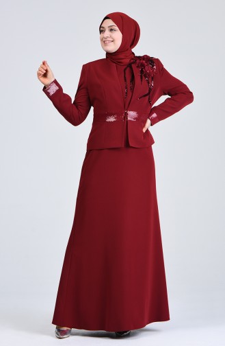 Sequined Evening Jacket Dress Double Suit 7k7732200-02 Burgundy 7K7732200-02