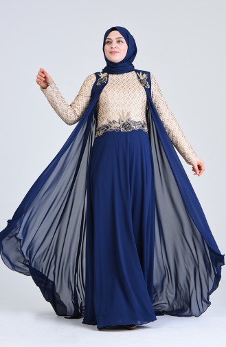 Robe de Soirée à Cape 8K48411002-04 Bleu Marine 8K48411002-04