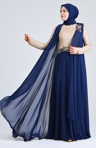 Navy Blue Hijab Evening Dress 8K48411002-04