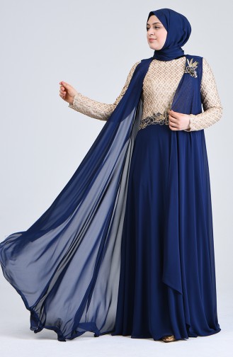 Robe de Soirée à Cape 8K48411002-04 Bleu Marine 8K48411002-04