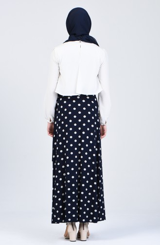 Elastic waist Spotted Skirt 0766-02 Navy Blue 0766-02