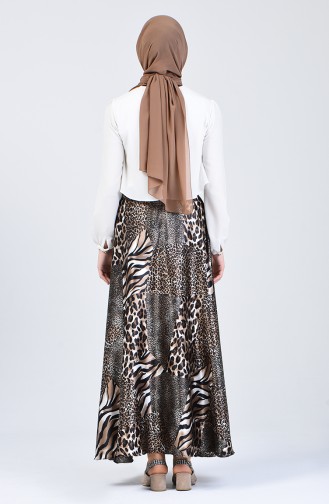 Leopard Patterned Flared Satin Skirt 2098-01 Mink 2098-01