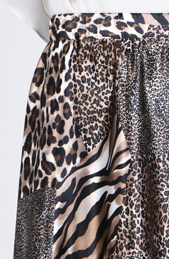 Leopard Patterned Flared Satin Skirt 2098-01 Mink 2098-01