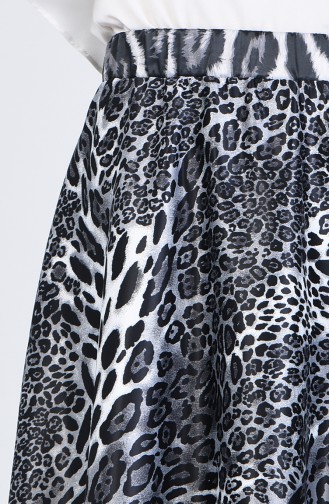 Leopard Patterned Flared Satin Skirt 2099-01 Black 2099-01