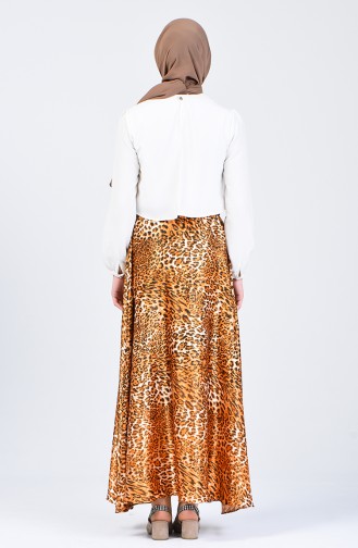 Leopard Patterned Flared Satin Skirt 2100-03 Apricot Color 2100-03
