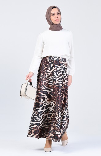 Leopard Patterned Flared Satin Skirt 2102-01 Black 2102-01