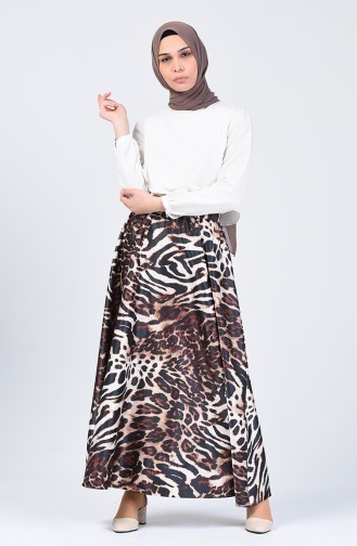 Leopard Patterned Flared Satin Skirt 2102-01 Black 2102-01