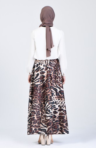 Leopard Patterned Flared Satin Skirt 2102-01 Black 2102-01