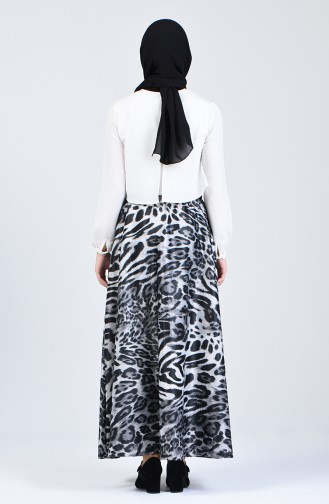 Leopard Patterned Flared Satin Skirt 2102-03 Grey 2102-03