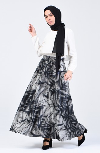 Patterned Flared Satin Skirt 2103-01 Gray 2103-01