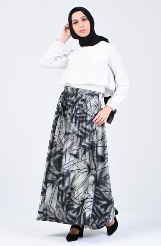 Patterned Flared Satin Skirt 2103-01 Gray 2103-01