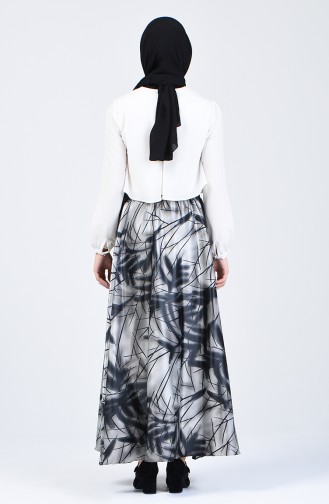 Patterned Flared Satin Skirt 2103-01 Gray 2103-01