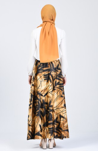 Patterned Flared Satin Skirt 2103-03 Mustard 2103-03