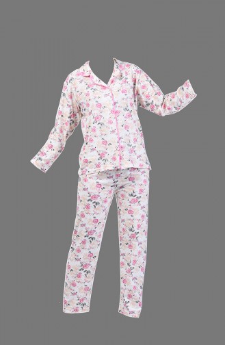 Patterned Pajama Suit 1005-02 Damson Pink 1005-02
