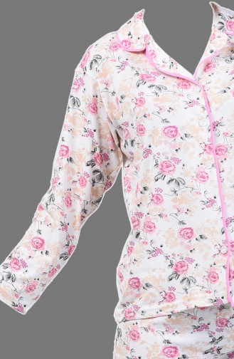 Patterned Pajama Suit 1005-02 Damson Pink 1005-02