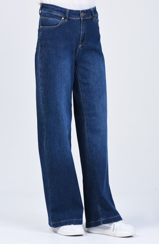 Buttoned Wide Leg Jeans 9100-01 Navy Blue 9100-01