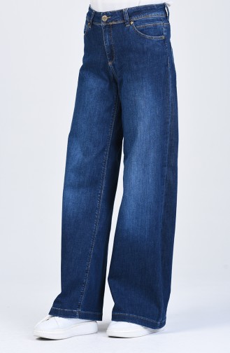 Buttoned Wide Leg Jeans 9100-01 Navy Blue 9100-01