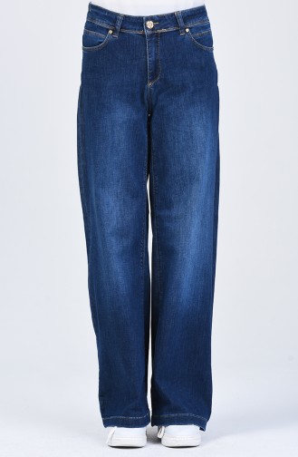 Buttoned Wide Leg Jeans 9100-01 Navy Blue 9100-01