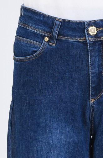 Buttoned Wide Leg Jeans 9100-01 Navy Blue 9100-01
