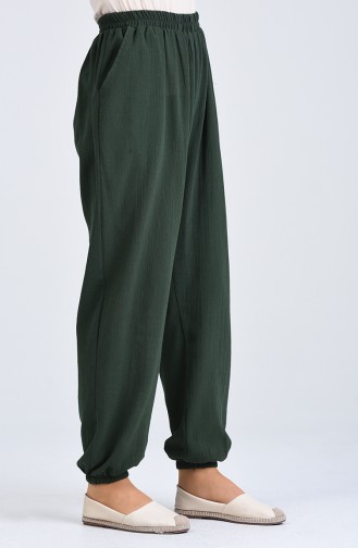 Şile Bezi İşlemeli Pantolon 0019-01 Koyu Yeşil