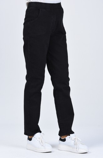 Beli Lastikli Cep Detaylı Kot Pantolon 1452PNT-01 Siyah