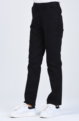 Beli Lastikli Cep Detaylı Kot Pantolon 1452PNT-01 Siyah